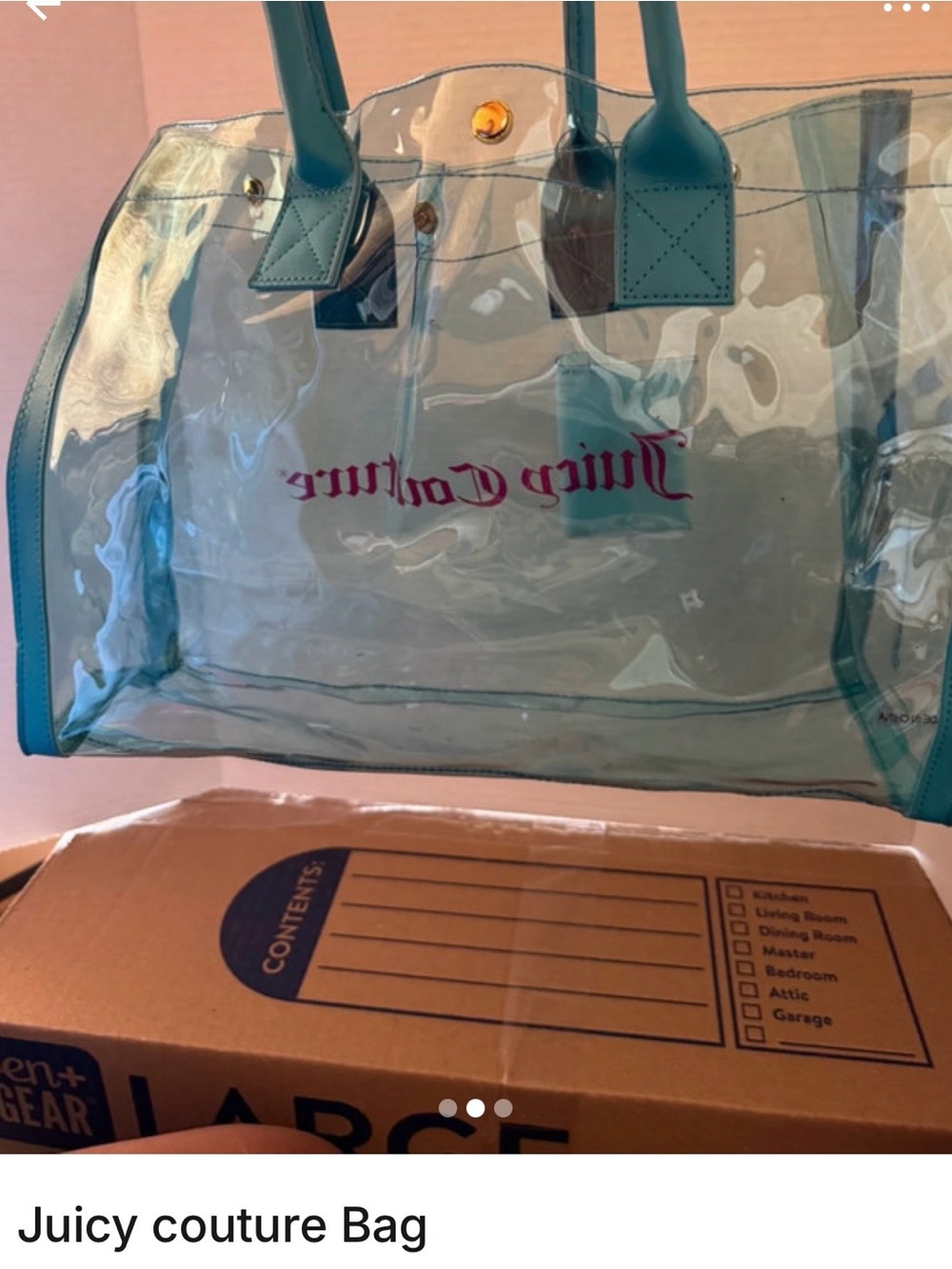 Juicy Couture Teal Clear Tote with Pink Logo - Picture 2 of 3